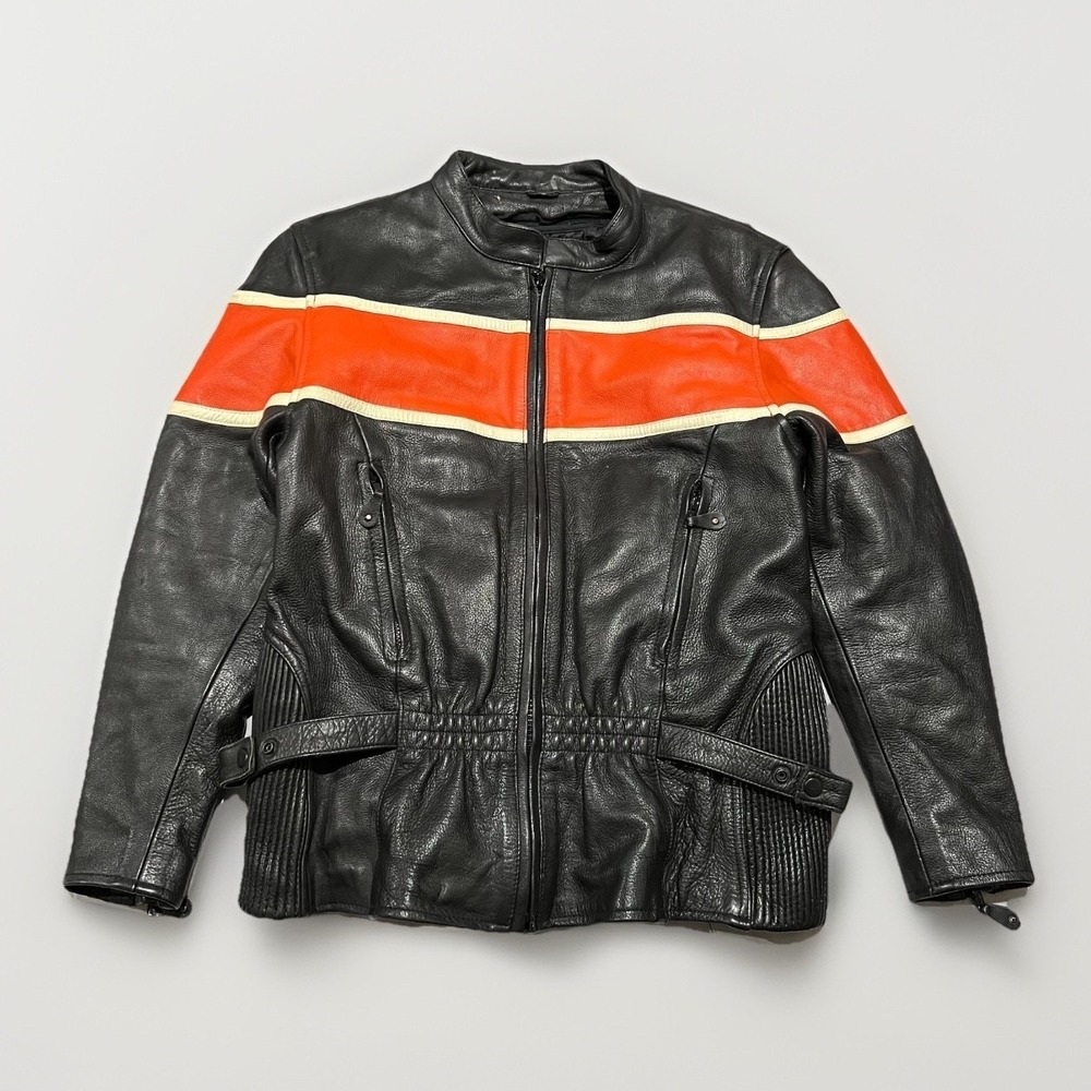 Leather Gallery Womens Black Orange 3M Thinsulate Lined Moto Biker Warm Jacket L